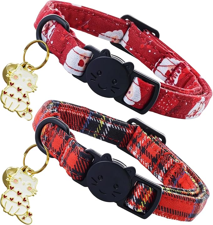 Elegant little tail 2 Pack Cat Collar- Christmas Cat Collars Breakaway with Bell Pendant Wedding Kitten Boy Girl Safety Adjustable 7-12 Inch Collar for Small Cats Puppy
