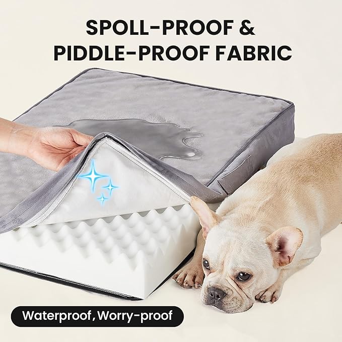 OhGeni Orthopedic Waterproof Dog Bed for Medium Dogs, Machine-Washable Removable Cover in Easy-Clean Fabric, High Density Foam & Easy-Carry Handle, Suitable for Crate, 30 inch (Gray)