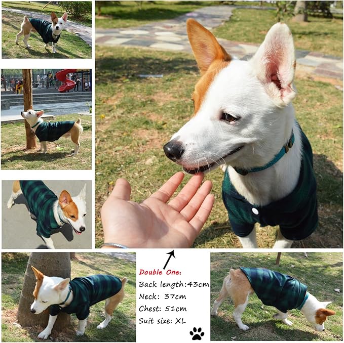 Koneseve Dog Shirt Pet Plaid Clothes T-Shirt Sweater Matching Breathable for Large Dog Adorable Casual Cozy Halloween Thanksgiving Christmas Costumes (Green; 5XL)