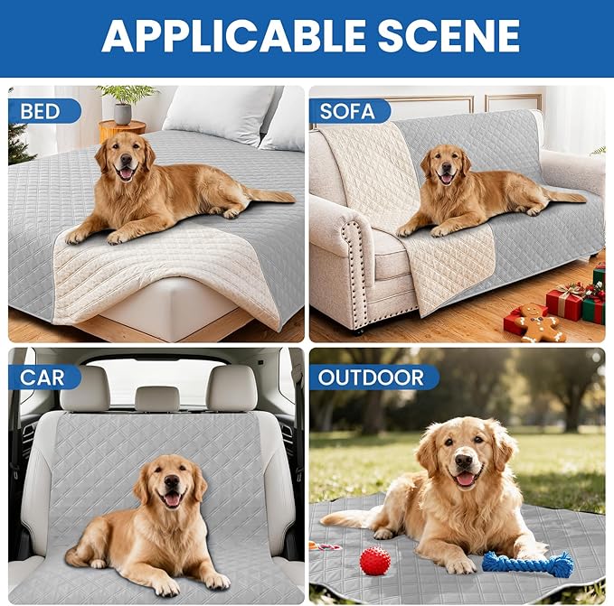 Waterproof Dog Blanket, Non-Slip Soft Pet Bed Cover, Couch Cover for Dogs Washable, Protects Sofa, Furniture, Crate, Car, Tear Resistant Leakproof Pet Blanket (30x53 Inch, Light Grey)