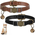 2 Pcs PU Leather Cat Collar Breakaway with Bell, Personalized Adjustable Cat Collars Retro Collars Pet Leather Collar with Quick Release Buckle for Cats Kittens