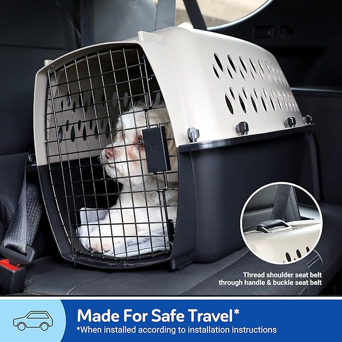 Petmate Vari Dog Kennel Portable Carriers & Crates for Smaller Dogs or Puppies and Pets 10 to 20 lbs, Airline-Friendly Plastic Pet Carrier Home and Travel, 24" Long, Taupe & Black, 24” x 16.7” x 14.5”