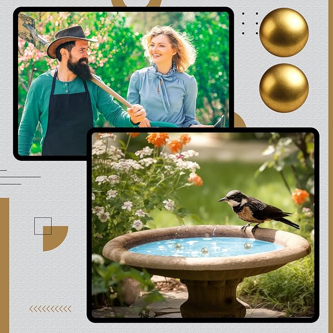 4 Pcs Bird Bath Copper Disk Balls, Spherical Design Purity Disk for Maximum Surface Contact, Natural Water Purification, Universal Fit Outdoor Birdbaths, All Season Use(Brass,20 mm)