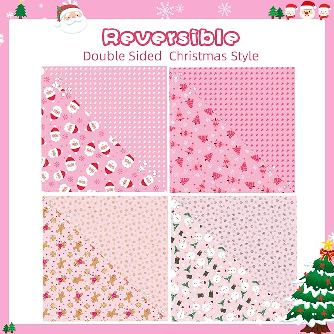 PAWCHIE Christmas Dog Bandanas 4 Pack,Reversible Dog Party Triangle Scarf Bibs,Pet Holiday Costume with Adjustable Snaps,Multiple Christmas-Themed Patterns for Medium Dogs Puppy,Cats Pets,Pink L