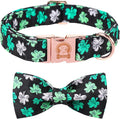 MR. CHUBBYFACE St.Patrick's Clover Dog Collar with Bowtie, White Green Clovers Shamrock Pet Collar with Metal Buckle, Soft Adjustable Puppy Collar for Small Medium Large Dogs