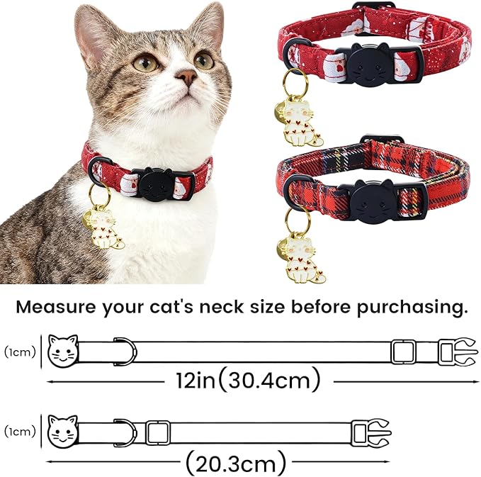 Elegant little tail 2 Pack Cat Collar- Christmas Cat Collars Breakaway with Bell Pendant Wedding Kitten Boy Girl Safety Adjustable 7-12 Inch Collar for Small Cats Puppy