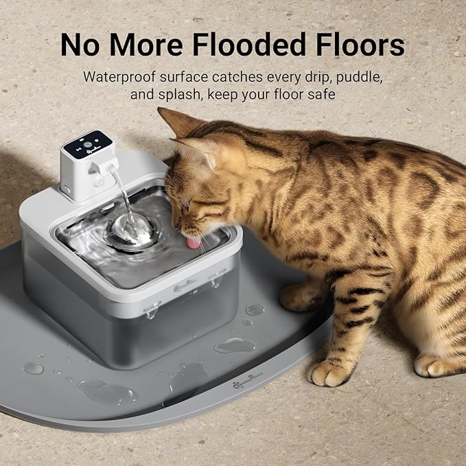 DownyPaws Cat Food Mats for Floors Waterproof, BPA Free Silicone Pet Feeding Mat, Non-Slip Pet Food Mat with High Raised Edge, Cat Placemat for Messy Drinkers, 18"×12.5", Gray