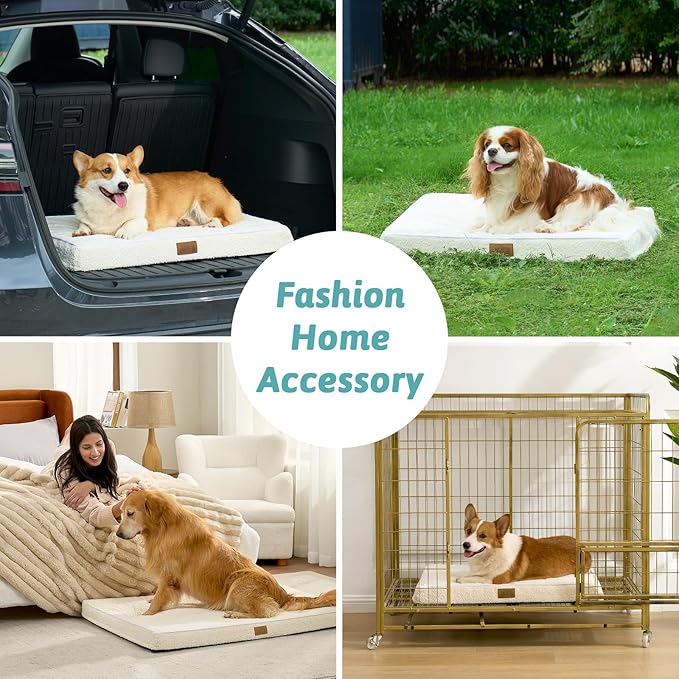 Dog Crate Bed for Small Size Dogs, Rectangular Orthopedic Cat Beds, Foam Anti-Slip Bottom Pet Mat with Washable Removable Cover, Suitable for Pet Up to 30 lbs, 24x16x3 inch, Beige