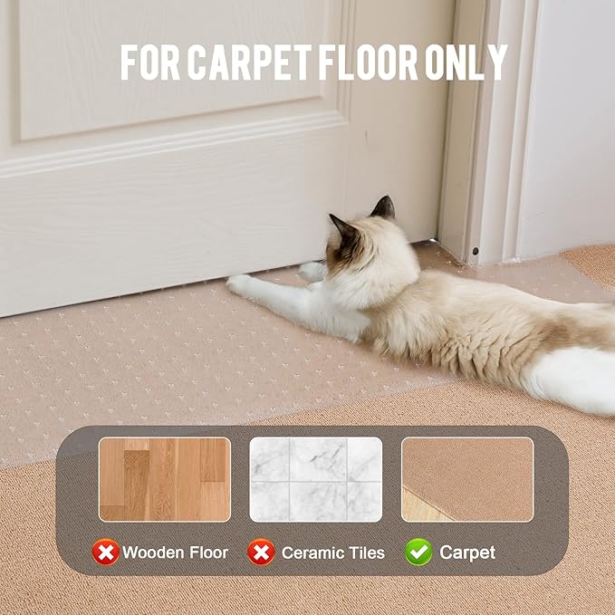 Uross Carpet Protector for Pets 3.28FT-Cat Carpet Protector for Doorway, Anti Cat Scratch Plastic Mat, Under Door Cat Scratch Floor Protector Carpet Scratch Stopper