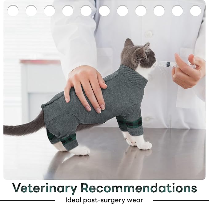 PUMYPOREITY Cat Pajamas, Stretchy 4-Leg Design with Back Buckles for Easy On/Off, Soft Cat Recovery Suit Reduce Wound Licking After Surgery, Kitten Onesie - Machine Washable, XS, Grey