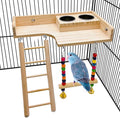 kathson Bird Perches Platform with Climbing Ladder and Swing,Parrot Cage Playground Toys with Food Cups,Parakeet Playing Gyms Wooden Exercise Training Stands for Budgie,Lovebird,Cockatiels