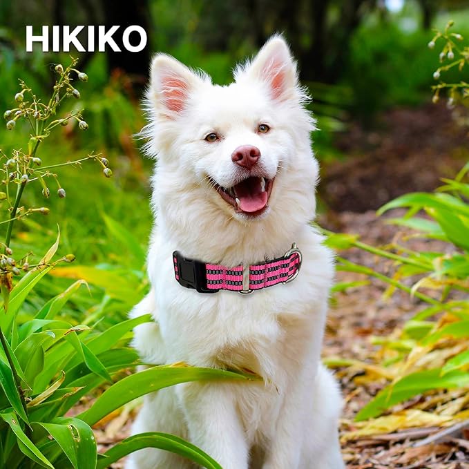 Hikiko Martingale Dog Collars Reflective Nylon Dog Collar with Quick Release Buckle Adjustable Training No Slip Dog Collar (X-Large, Hot Pink)
