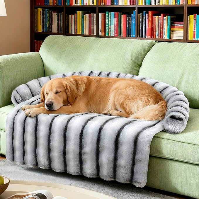 Large Dog Couch Bed, Fluffy Washable Couch Protector for Dogs with Removable Cover, Non-Slip Dog Sofa Bed, 45x37 Inch, Grey