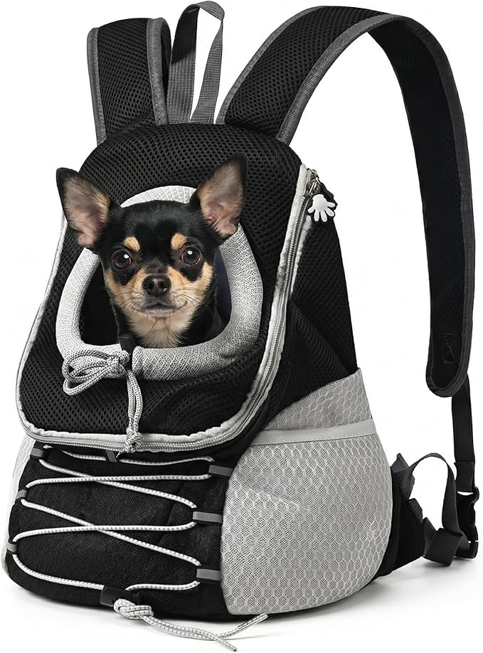 Dog Carrier Backpack for Small Dogs｜Pet Travel Shoulders Bag - Puppy Holder for Chest-Front Dog Baby Carring Ventilated for Hiking & Camping, Black Grey, S