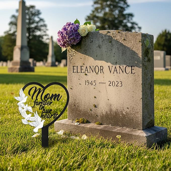 BUoonyer Stake Graves Cemetery Decorations - Mom Metal Memorial Grave Markers, Mother Heart Graveyard Sympathy Plaque, Dove Remembrance Graveside Burial Decor Sign for Outside Yard Garden