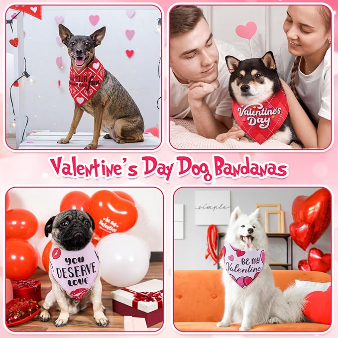 Chunful 50 Pcs Valentine's Day Dog Bandana Bulk with Sayings Pet Triangle Scarf Bibs Washable Puppy Kerchief Adjustable Grooming Supplies for Small Medium Large Dog Cat Accessory