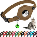 Breakaway Airtag Cat Collar with Removable Bell - Leather Pet Collar with Apple Air Tag Holder - Adjustable GPS Collars for Girl Boy Cats Kitten Puppy - Lightweight, Cute and Comfortable (Brown)