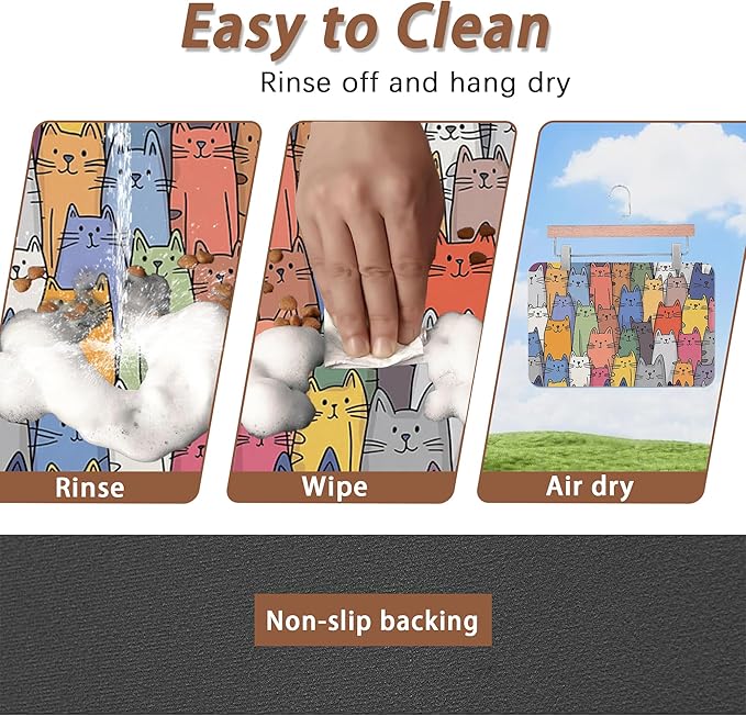 Funny Cats Family Dog Cat Food Mat,Absorbent Pet Feeding Mat for Food and Water,Non-Slip Dog Bowl Mats Floor Protector 12"x20"