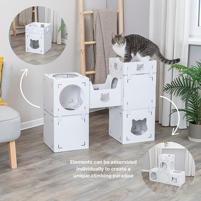 Trixie Casa Cara Modular Cardboard Cat Condo, Corrugated Indoor Cat Condo & Play Tower, Individually Combinable Modules for Playing and Relaxing, 100% Recycled Material for Cats up to 18 lbs