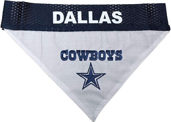 Pets First NFL DOG BANDANA - DALLAS COWBOYS REVERSIBLE PET BANDANA. 2 Sided Sports Bandana with a PREMIUM Embroidery TEAM LOGO, Small/Medium. - 2 Sizes & 32 NFL Teams available, DAL-3217-S-M