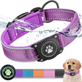 Airtag Dog Collar with Waterproof Air Tag Holder, Luminous Reflective, Soft Padded, Adjustable Nylon Pet Collar for Small Medium Large Heavy Duty Dogs,Purple, L