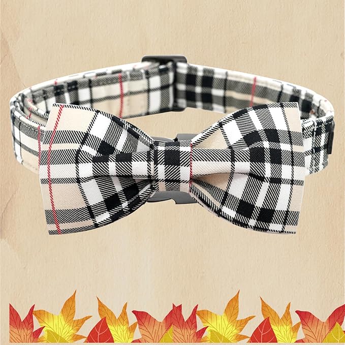 Dog Collar- Plaid Pet Collar Cute Pet Bow Soft Girl or Boy Dog Collars with Metal Buckle Adjustable Collar Cotton Comfortable Pet Collars for X-Small Puppies