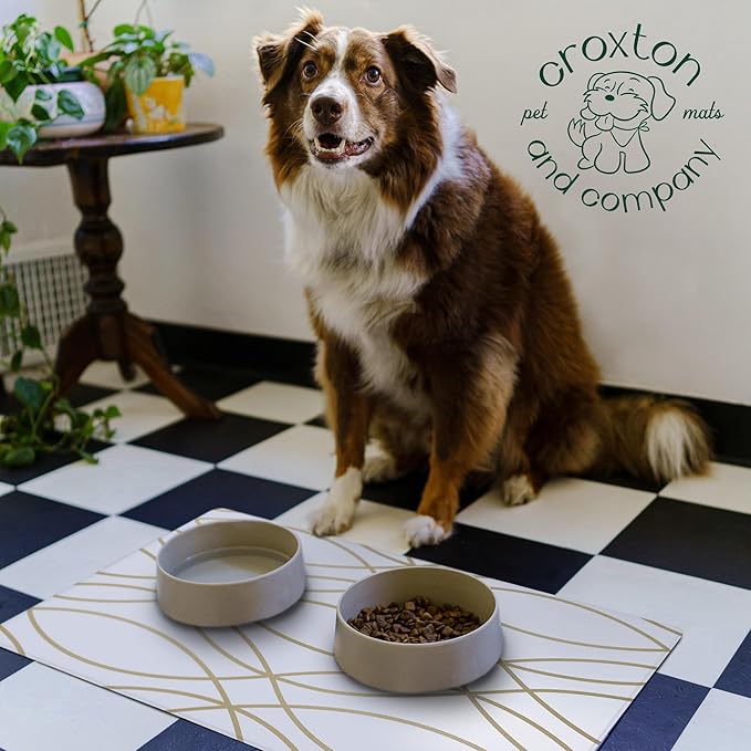 CROXTON & CO. Non-Slip Faux Leather Pet Feeding Mat for Dog Bowls | Large Bowl Mat for Food and Water | Durable, Easy-to-Clean Pet Food Mat for Floors | Size: 16.5"x28"