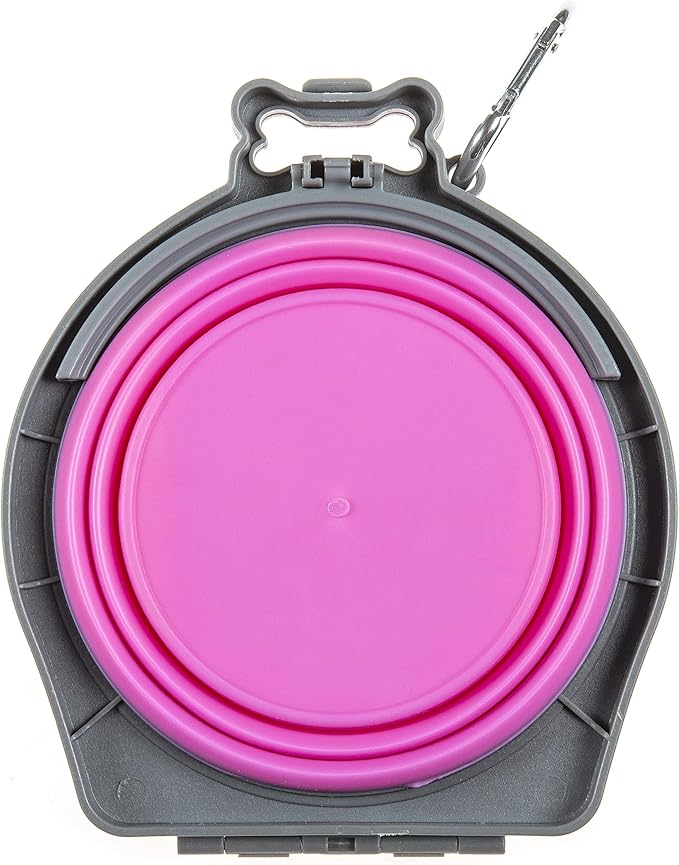 Loving Pets Bella Roma Double Diner Collapsible Dog Bowls - Silicone Dog Bowls, Foldable Bowl, Puppy Essentials & Hiking Pet Supplies Great for Home & Travel (Pink, Small)
