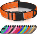 Joytale Reflective Dog Collar, Soft Neoprene Padded, Metal D-Ring, Nylon Pet Collar Adjustable for Large Dogs, Orange, L
