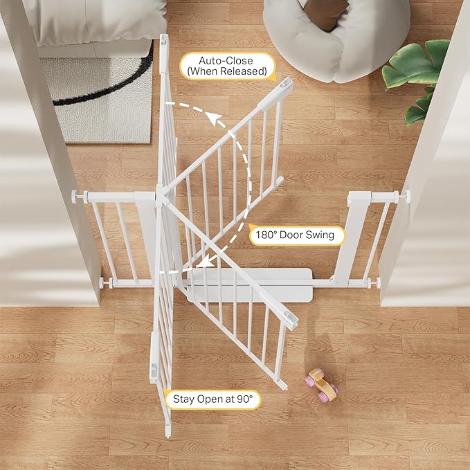 Cumbor 2 Pack 29.7-40.6"(Extensions Included) Baby Gate for Stairs, Mom's Choice Awards Winner-Auto Close Dog Gate for doorways, Pressure Mounted Pet Gate Indoor, Wide Safety Child Gate for Dog,White