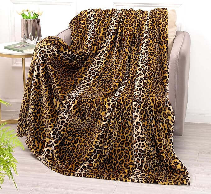 Bnuitland Leopard Print Fleece Flannel Throw Blanket, 300 GSM Double Sided Fuzzy Fluffy Throw for Bed Sofa Couch Travel, Super Soft Lightweight Cheetah Print Blanket for Kids/Baby/Pets, 50×40 inch