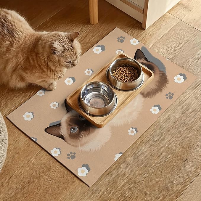 Cat Feedings Mats 20x12 inch Cute Cat Print Pet Bowl Placemat Non Slip Mat for Cats Food and Water Indoor Cats Feeding Station Pet Meal Mat for Small Pets Kitchen Floor Use