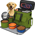 Modoker Dog Travel Bag, Weekend Pet Travel Set for Dog and Cat, Airline Approved Tote Organizer with Multi-Function Pockets and 2 Food Storage Containers, 2 Collapsible Bowls, 1 Feeding Mat (Green)
