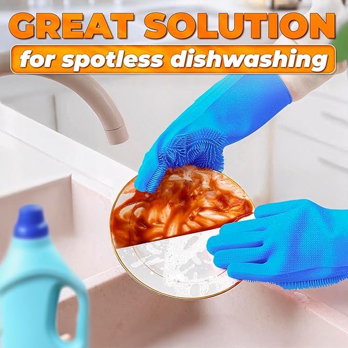 ALPENKOK Silicone Dish Gloves with Scrubbers – Thick Tear-Resistant Dishwashing Gloves – Long-Lasting | Household Use