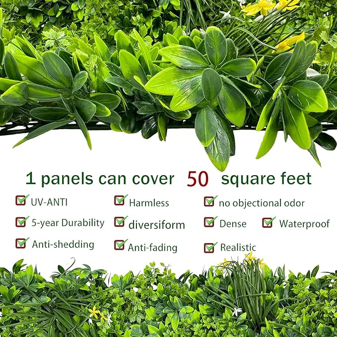 Artificial Plant Wall Roll: 60 X 120 in (50 sqft) UV-Anti Ivy Privacy Fence Screen Faux Greenery Panels Backdrop Boxwood Ivy Vine Leaf Hedge for Indoor Outdoor Green Decor