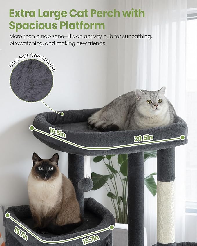 Extra Large Cat Tree, 84 Inch XXL Giant Cat Tower for Indoor Cats Large Adult 20lb+, Multi-Level Cat Climbing Condo with 5 Scratching Posts, 3 Wide Platform Perches, 2 Baskets, 2 Cat Caves, Dark Grey