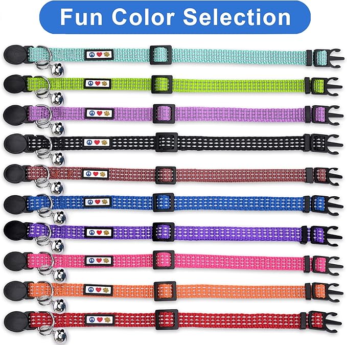 Pawtitas Reflective Purple Cat Collar with Safety Buckle and Removable Bell for Kitten and Cats
