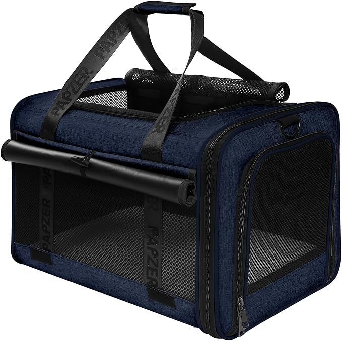 Top Loading Medium Cat Carrier with Private Curtain, Soft-Sided Small Pet Travel Crate Veterinarian, Teacup Poodle Dog Kennel Bag Suitcase Luggage Sleeve, 18x11x11 Inch Navy
