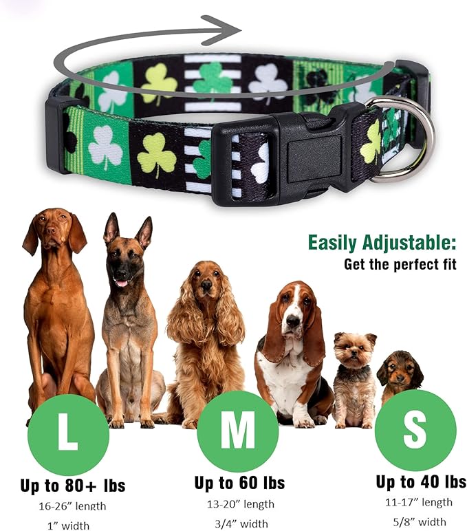 Native Pup St Patricks Dog Collar- Saint Patrick Green Shamrock Pet Collars- St. Patrick’s Lucky Irish- Cute Boy Girl Puppy Gift- Adjustable for Small, Medium, Large Breeds (Patterned Shamrock, Large)