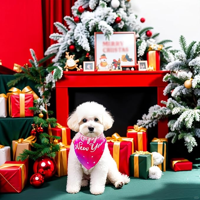 30 Pcs Christmas Happy New Year Dog Bandanas Bulk for Small Dogs Stitch Dog Bandanas Party Grooming S