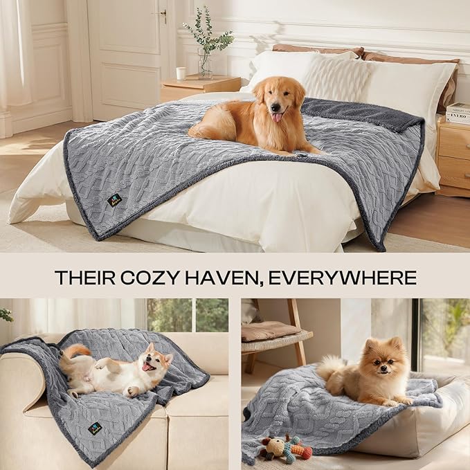 Luciphia Waterproof Pet Blanket, Liquid Pee Proof Dog Blankets for Sofa Bed Couch, Reversible Sherpa Fleece Furniture Protector Cover for Small Medium Large Dogs Cats,Light Grey Small（40" x 28"）