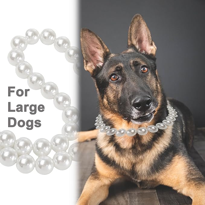 Chunky Pearl Dog Collar Large Breed (0.55 Inch), Adjustable Dog Necklace, Beaded Dog Collar Imitation White Pearls, Elegant Girl Dog Jewelry Accessories for Large Dogs