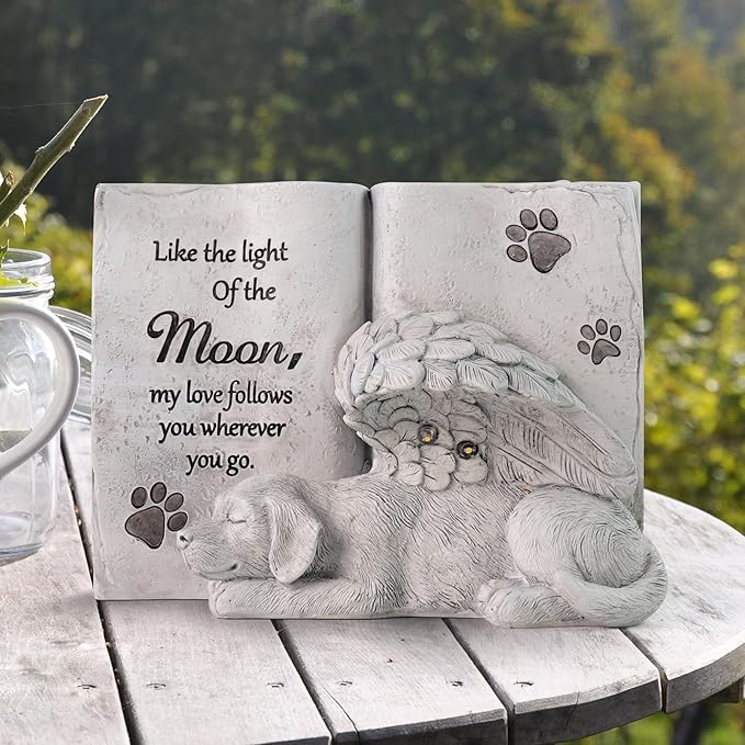 Solar Dog Angel Statue, Pet Dog Memorial Stone, Dog Memorial Gifts Or Garden Memorial Stone-Like The Light of The Moon...
