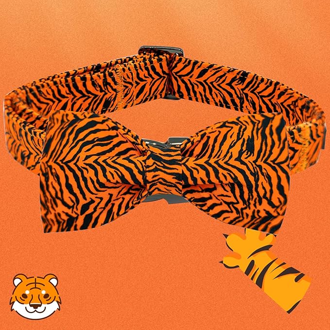 Elegant little tail Dog Collar, Tiger Print Pet Collar Fashion Boy Dog Collars Durable Metal Buckle Dog Collars Cotton Pet Adjustable Dog Collars for X-Large Dogs