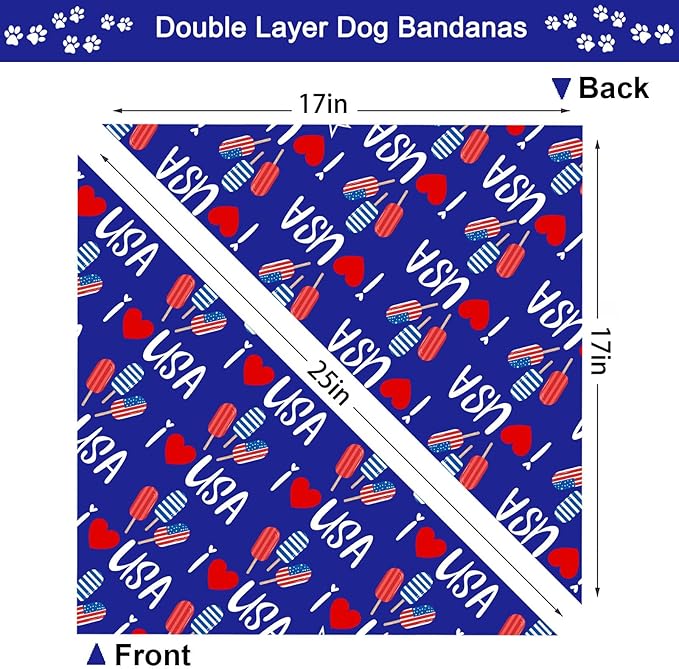 4th of July Dog Bandanas, Patriotic Holiday Party Pet Decorations 2 Pack, Adjustable Independence Day Bandana American Flag Triangle Bibs Cat Scarf Set