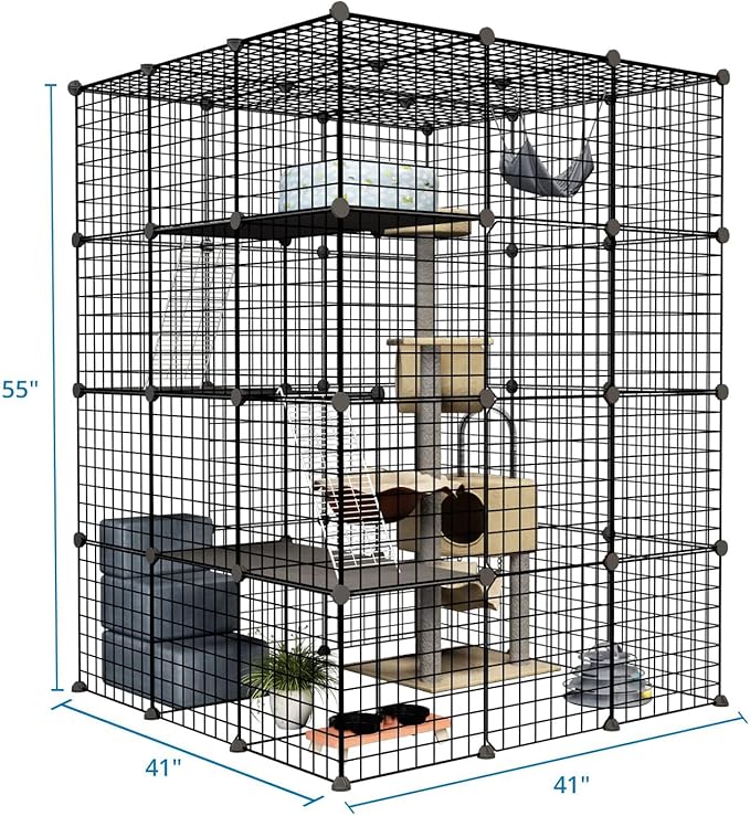 Oneluck 55 Inch Catio Outdoor Cat Enclosure with Super Large Enter Door, Balcony Cat Playpen with Platforms,DIY Outside Cat Patio Large Exercise Place Ideal for 1-3 Cats
