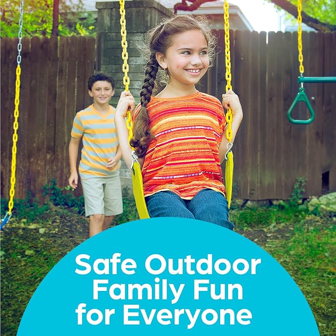 Jungle Gym Kingdom Swing for Outdoor Swing Set - Pack of 1 Swing Seat Replacement Kit with Heavy Duty Chains - Backyard Swingset Playground Accessories for Kids (Yellow)