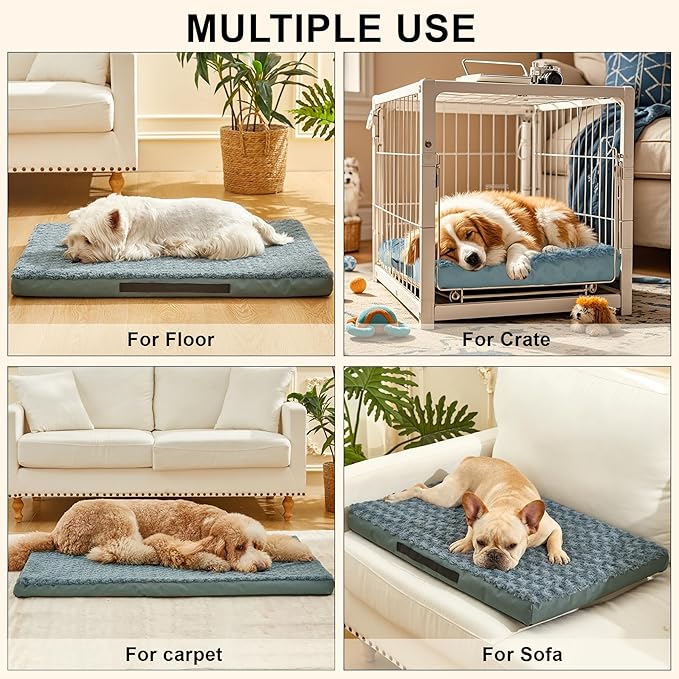 Orthopedic Dog Beds for Crate with Removable Washable Cover Egg-Crate Foam Pet Pad Mat with Anti-Slip Bottom,Waterproof Dog Beds Small Medium Sized，35x18 Inch