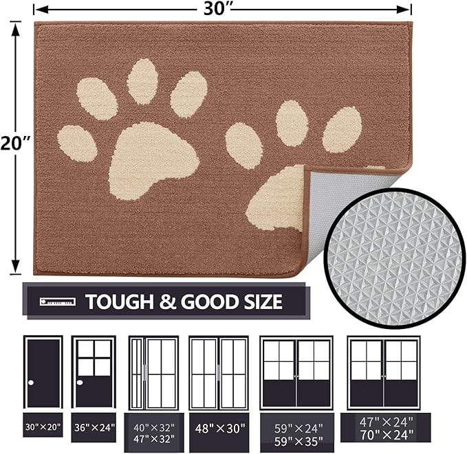 Buganda Dog Door Mat for Muddy Paws, Absorbent Dirt Trapper Washable Indoor Doormats, Non Slip Low-Profile Mud Mat for Dogs, Front Entrance Doormat for Inside Floor (30x20 Inches, Camel)