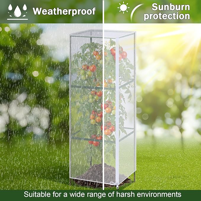 6 Pcs Garden Bird Netting Plant Cover for Square Tomato Cage 59" x 17.7'' Insect Bird Barrier Tomato Cage Net with Zipper & Drawstring, Plant Trellis Netting Protection Cover